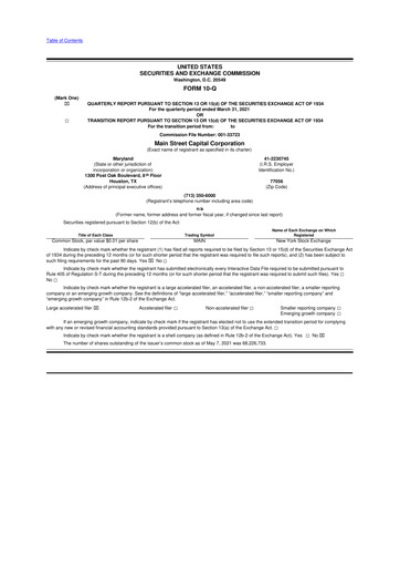 Thumbnail Main Street Capital
 10-Q Quarterly Report FY 