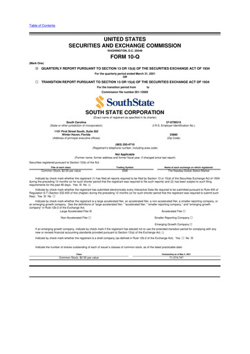 Thumbnail South State Corp 10-Q Quarterly Report FY2021 