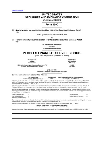 Thumbnail Peoples Financial Services 10-Q Quarterly Report FY2021 