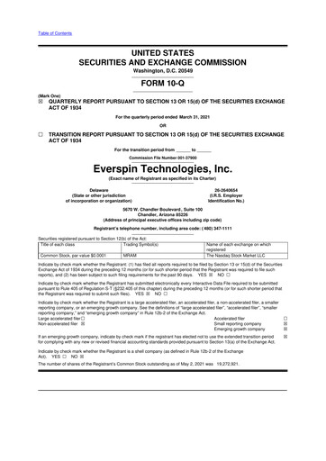 Miniature Everspin Technologies 10-Q Rapport trimestriel 2021 