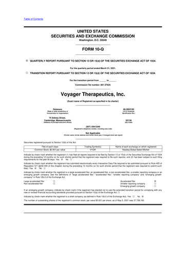 Miniature Voyager Therapeutics
 10-Q Rapport trimestriel  