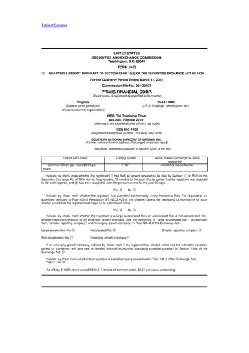 Thumbnail Primis Financial 10-Q Quarterly Report FY2021 