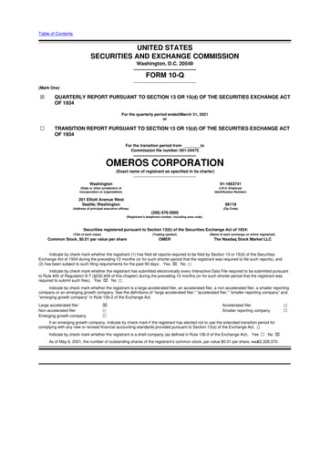 Thumbnail Omeros Corporation 10-Q Quarterly Report FY2021 