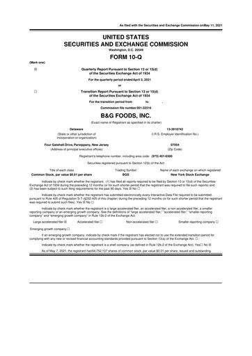 Miniature B&G Foods

 10-Q Rapport trimestriel 2021 