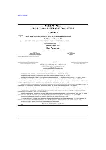 Thumbnail Plug Power 10-K Annual Report 2020