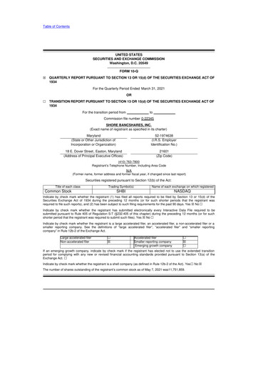 Thumbnail Shore Bancshares 10-Q Quarterly Report FY2021 