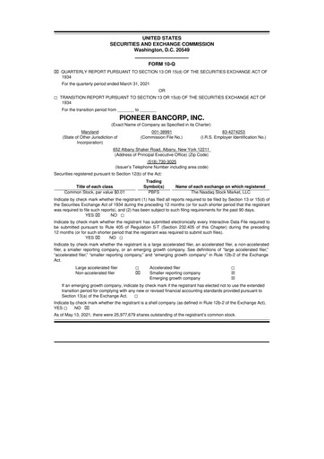 Thumbnail Pioneer Bancorp 10-Q Quarterly Report FY2021 