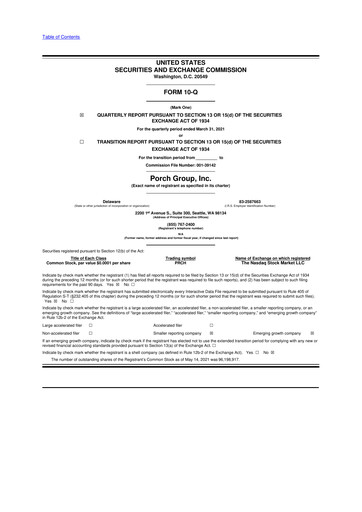 Thumbnail Porch Group 10-Q Quarterly Report FY2021 