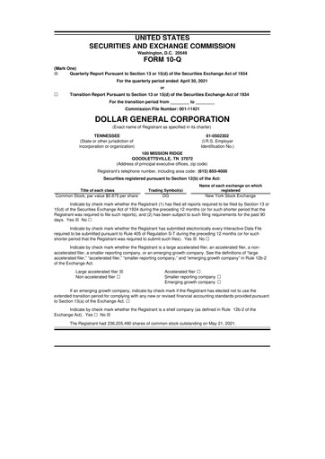 Thumbnail Dollar General 10-Q Quarterly Report FY2021 