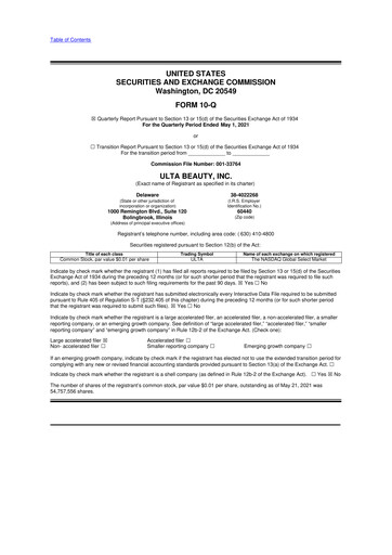 Thumbnail ULTA Beauty
 10-Q Quarterly Report FY2021 