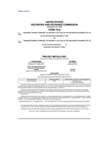 Thumbnail Trilogy Metals
 10-Q Quarterly Report FY 