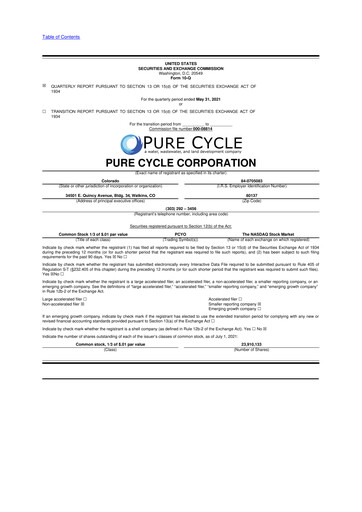 Thumbnail Pure Cycle (water) 10-Q Quarterly Report FY2021 