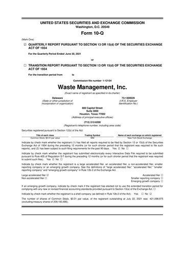 Thumbnail Waste Management 10-Q Quarterly Report FY2021 