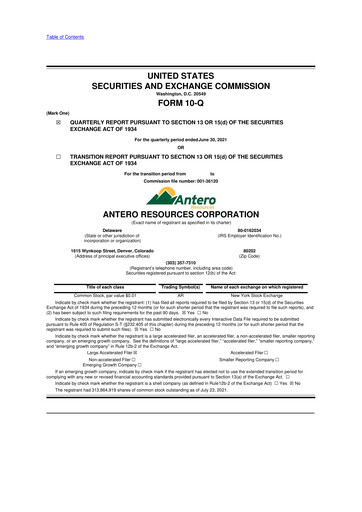 Vorschaubild Antero Resources
 10-Q Quartalsbericht 2021 