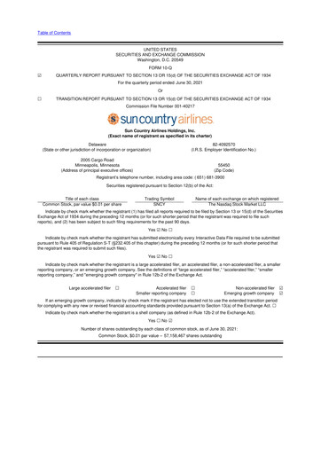 Thumbnail Sun Country Airlines 10-Q Quarterly Report FY2021 
