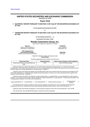 Thumbnail Penske Automotive Group 10-Q Quarterly Report FY2021 