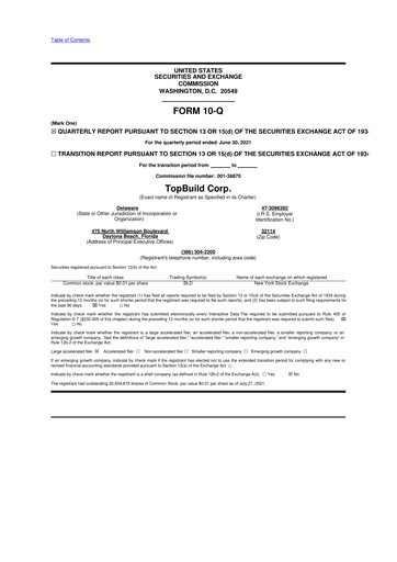 Thumbnail TopBuild 10-Q Quarterly Report FY2021 