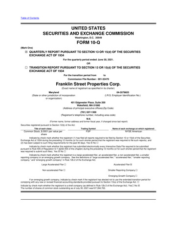 Miniature Franklin Street Properties 10-Q Rapport trimestriel  