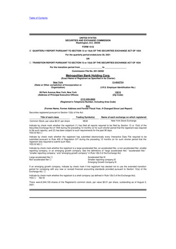 Thumbnail Metropolitan Bank Holding 10-Q Quarterly Report FY2021 