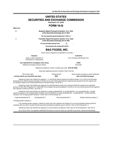 Miniature B&G Foods

 10-Q Rapport trimestriel 2021 