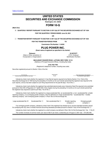 Thumbnail Plug Power 10-Q Quarterly Report FY 