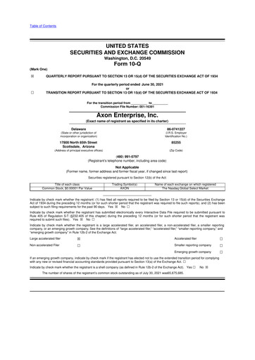 Thumbnail Axon Enterprise
 10-Q Quarterly Report FY2021 