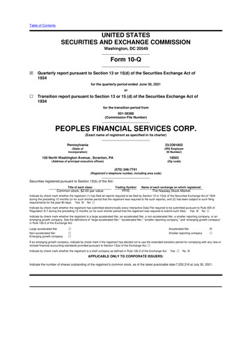 Thumbnail Peoples Financial Services 10-Q Quarterly Report FY2021 