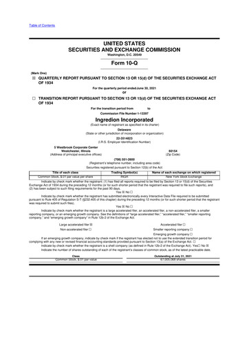 Thumbnail Ingredion 10-Q Quarterly Report FY2021 