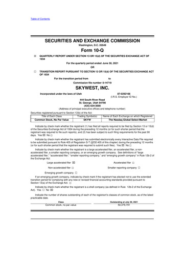 Thumbnail SkyWest 10-Q Quarterly Report FY2021 