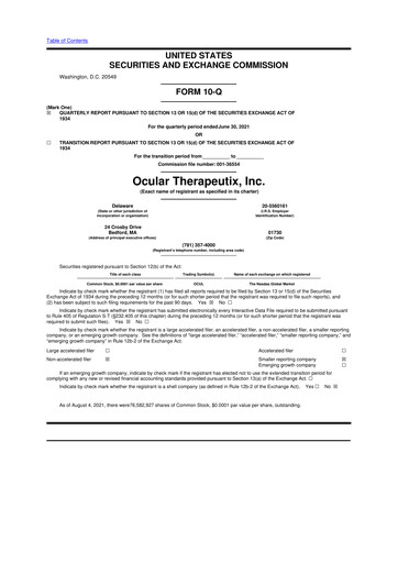 Thumbnail Ocular Therapeutix 10-Q Quarterly Report FY 
