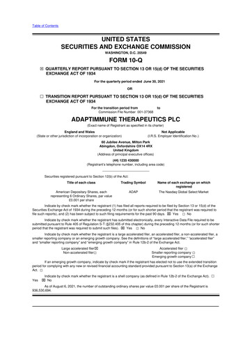 Vorschaubild Adaptimmune Therapeutics 10-Q Quartalsbericht 2021 