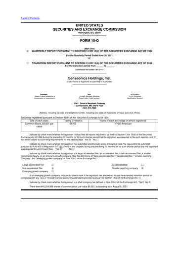 Vorschaubild Senseonics Holdings
 10-Q Quartalsbericht 2021 