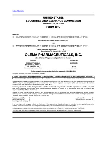Thumbnail Olema Pharmaceuticals 10-Q Quarterly Report FY 