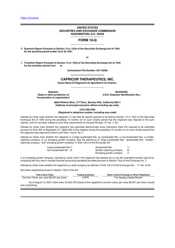 Thumbnail Capricor Therapeutics
 10-Q Quarterly Report FY 