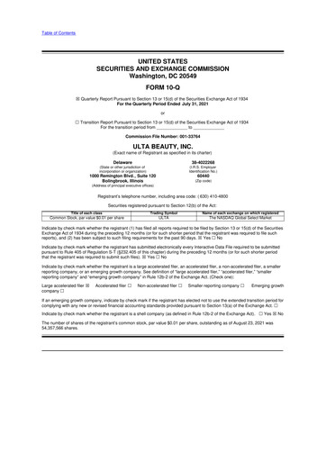 Thumbnail ULTA Beauty
 10-Q Quarterly Report FY2021 