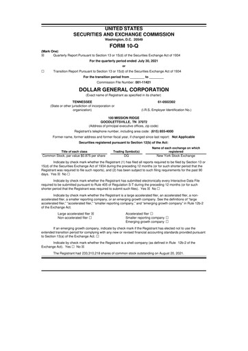 Thumbnail Dollar General 10-Q Quarterly Report FY2021 