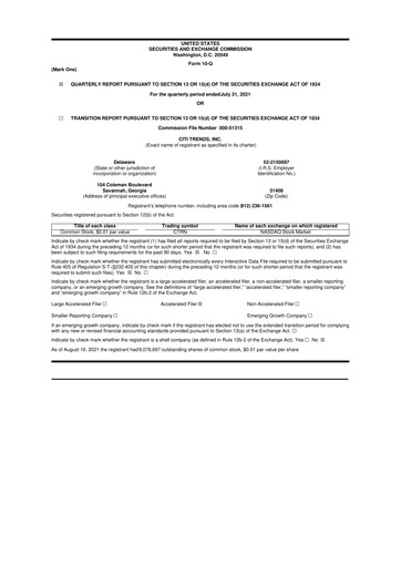 Thumbnail Citi Trends, Inc. 10-Q Quarterly Report FY 