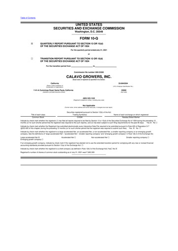 Thumbnail Calavo Growers
 10-Q Quarterly Report FY2021 