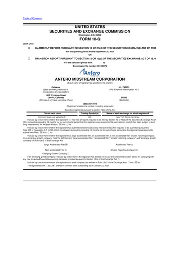 Thumbnail Antero Midstream
 10-Q Quarterly Report FY2021 