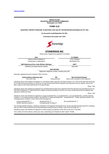 Thumbnail Stoneridge 10-Q Quarterly Report FY2021 