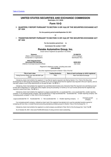 Thumbnail Penske Automotive Group 10-Q Quarterly Report FY2021 