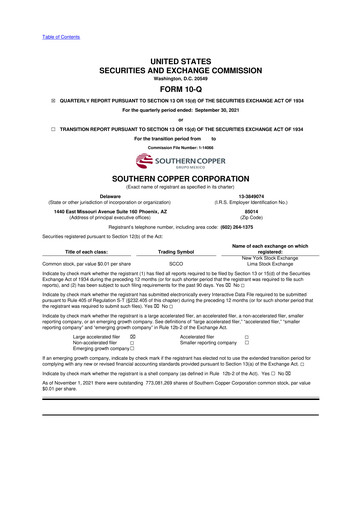 Thumbnail Southern Copper 10-Q Quarterly Report FY2021 