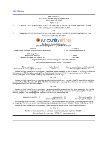 Thumbnail Sun Country Airlines 10-Q Quarterly Report FY2021 