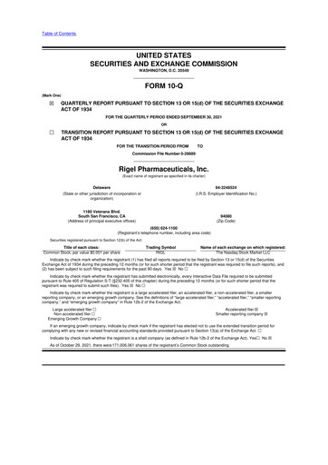 Thumbnail Rigel Pharmaceuticals 10-Q Quarterly Report FY2021 