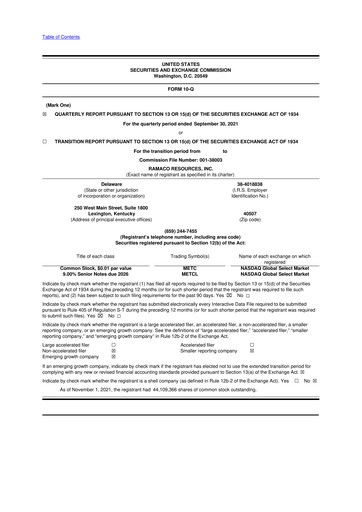 Thumbnail Ramaco Resources
 10-Q Quarterly Report FY2021 