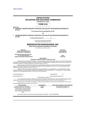 Thumbnail Bridgewater Bancshares 10-Q Quarterly Report FY2021 