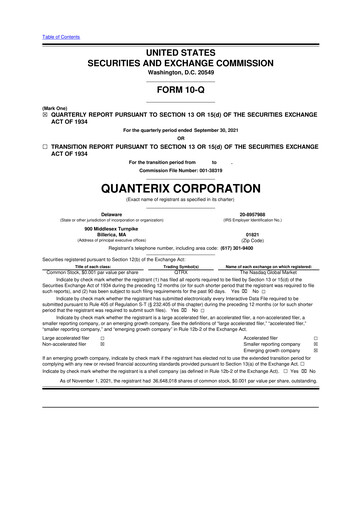 Miniature Quanterix 10-Q Rapport trimestriel 2021 