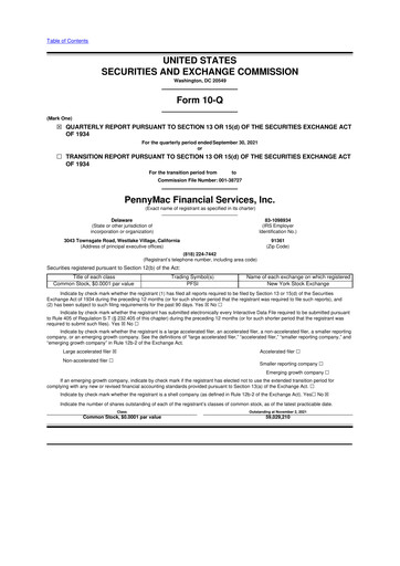 Miniature PennyMac Financial Services 10-Q Rapport trimestriel 2021 