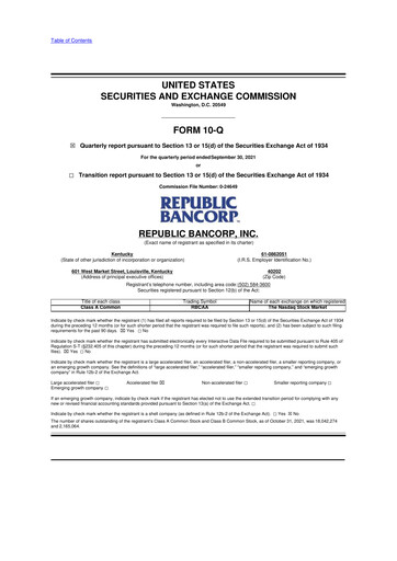 Thumbnail Republic Bank 10-Q Quarterly Report FY 
