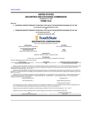Thumbnail South State Corp 10-Q Quarterly Report FY2021 